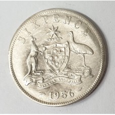 AUSTRALIA 1956 . SIXPENCE . MULTIPLE ERRORS . OIL FILLED DIE ON OBVERSE